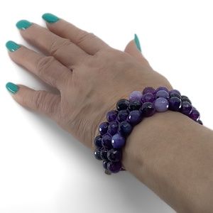 Purple Beaded 3 Strand Bracelet
